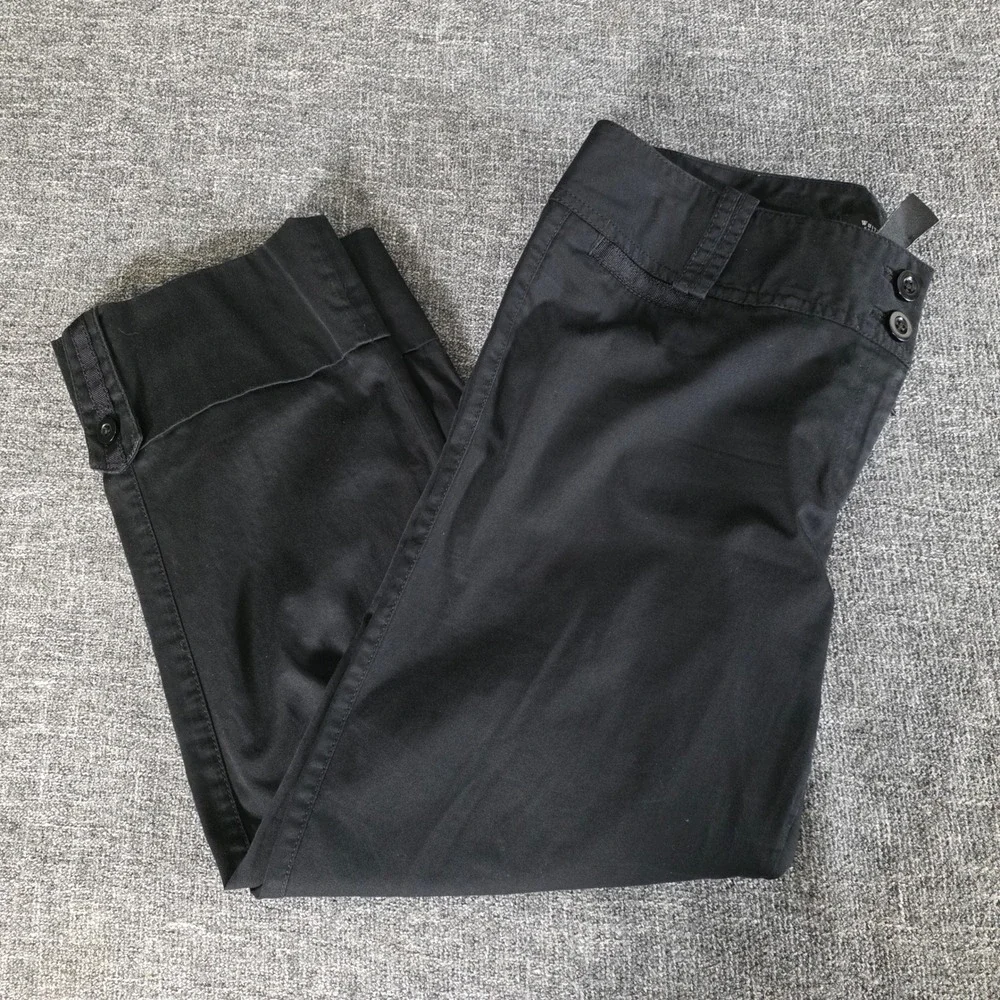 White House Black Market Black Crop Leg Pants Button Cuff Stretch Cotton Size 6
